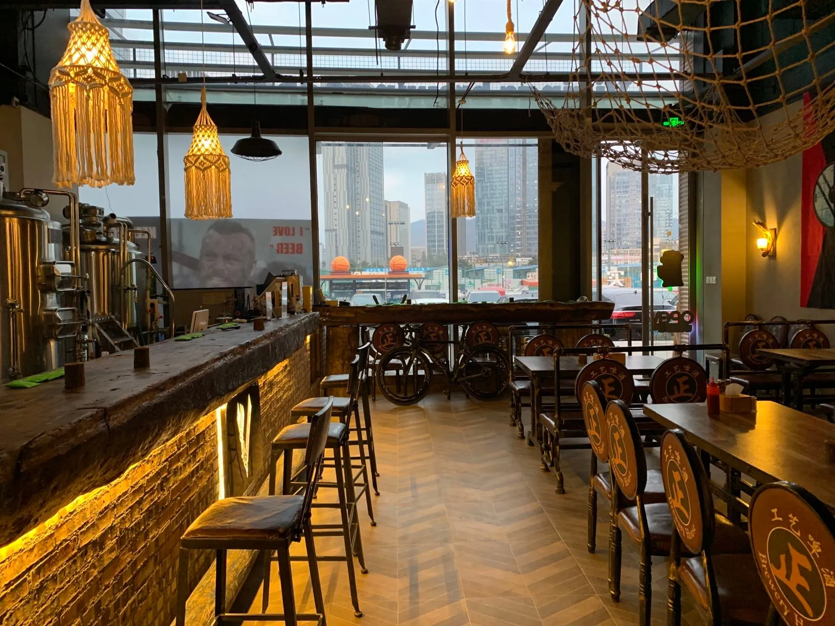 The same bar in visible light: nothing on the walls but decor